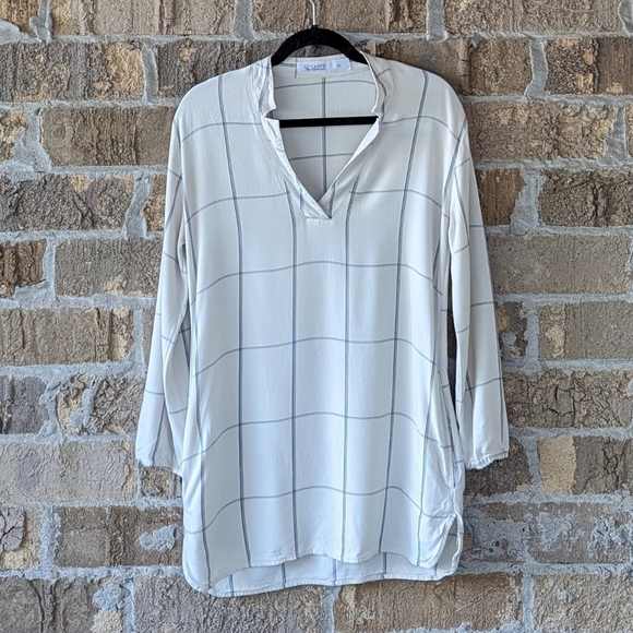 Carve Designs Hammond Tunic Long Sleeve Windowpane Longline Blouse XS Coastal - Picture 10 of 10